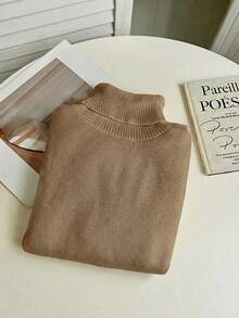 Franclia Fashionable All-Match High Neck Thick Seamless Fitted Long Sleeve Knit Sweater, Versatile For Autumn/Winter