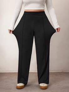 Enliva Curve Plus High Waist Black Straight Leg Pants, New Year - Black - View 3