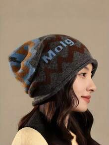 Joivida 1PC American Retro Letter Knit Beanie Hat For Women Unisex Winter Warm Ear Protection Face Framing Pullover Hat Autumn Fall Cold Weather Fashion Accessory - Multicolor - View 5