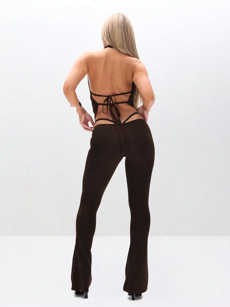 BABYPHAT Logo Cowl Neck Halter Top With Deep Plunging Neckline And Decorative Chain Details