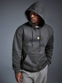 Driftmere Men's Outdoor Adventure Element Print Drawstring Hoodie Sweatshirt, Back To School, Autumn/Winter - Dark Grey - View 5