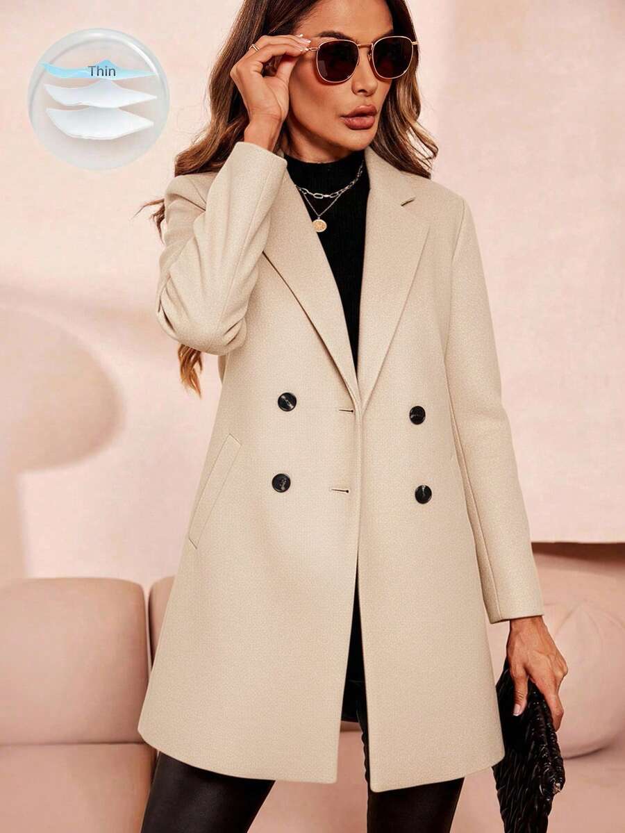 SHEIN Clasi Women's Double Breasted Woolen Coat In Fall/Winter - Beige - View 1