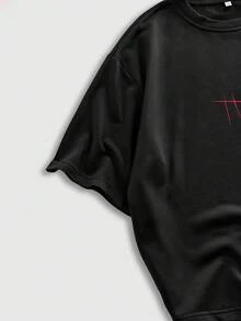 ROMWE MEN Goth Spring/Summer Casual Graphic Men'S Contrast Color Graphic Print Round Neck Short Sleeve Dark Thorn T-Shirt - Black - View 5
