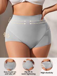 1 Quần short định hình nâng mông cạp cao liền mạch cho nữ, cỡ lớn - Xám - Xem 1