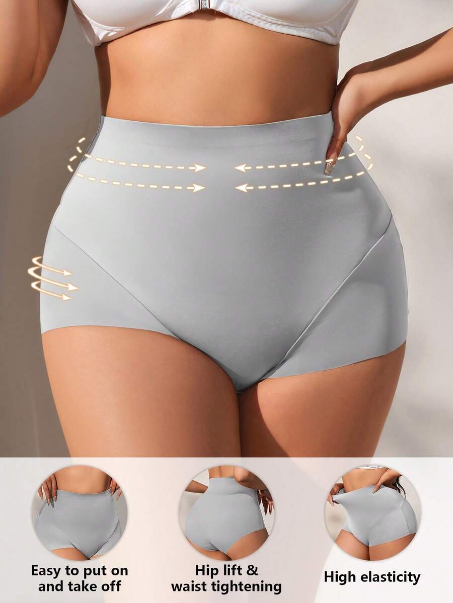 1 Quần short định hình nâng mông cạp cao liền mạch cho nữ, cỡ lớn - Xám - Xem 1