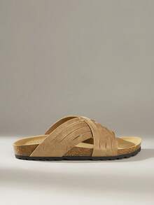 Solecia Women's Casual Versatile Commuting Criss-Cross Strap Flat Slippers - Khaki - View 6