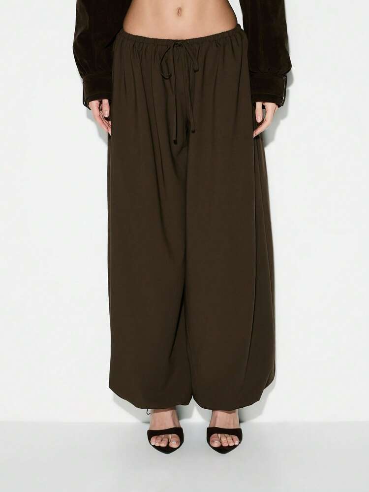 KIZN Pantaloni casual a vita alta a gamba ampia, con vita elastica e coulisse, dalla silhouette fluida e rilassata per comfort e stile quotidiani