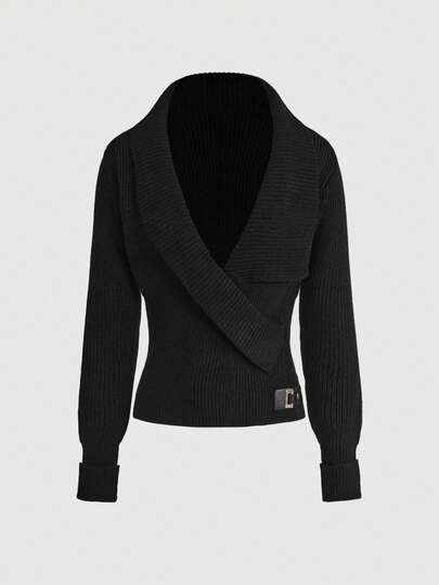 J-Fashion Elegante suéter de cuello en V ajustado, estilo vintage del milenio