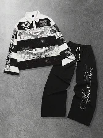 Street Life 2 pièces Ensemble style de rue décontracté pour hommes, Top + Pantalon de survêtement