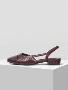 MOTF 女士撞色编织方头平底鞋 - 酒紅色 - 查看 3