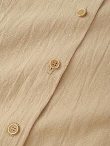 SHEIN Franclia 女士休闲宽松落肩衬衫裙，侧开衩，长款 - 卡其色 - 查看 6