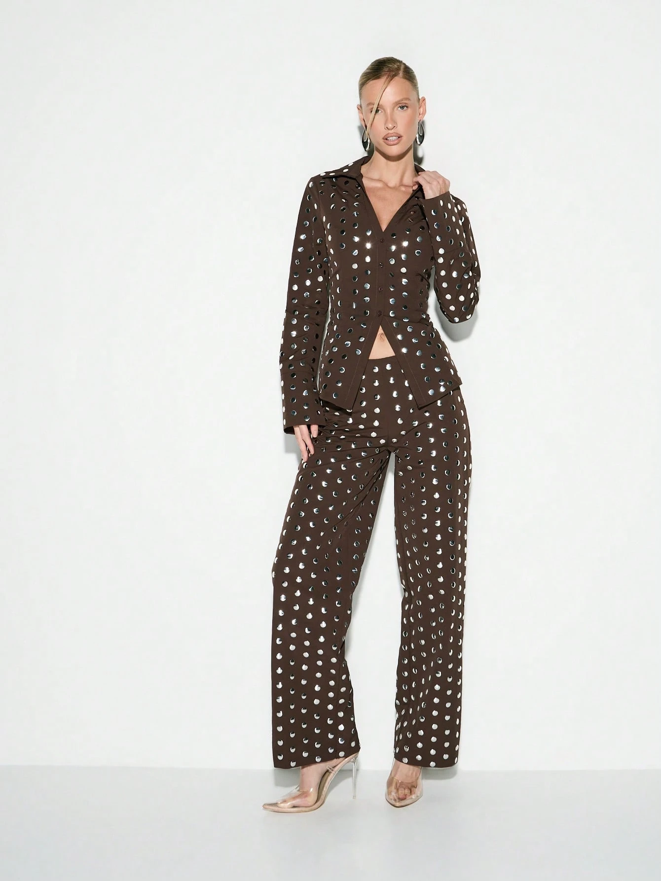 KIZN Lace Up Back Blouse With Polka Dots