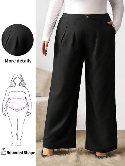 Enliva 女士大尺碼灰橙色春夏新品時尚休閒簡約寬腿西裝褲，打造纖瘦造型