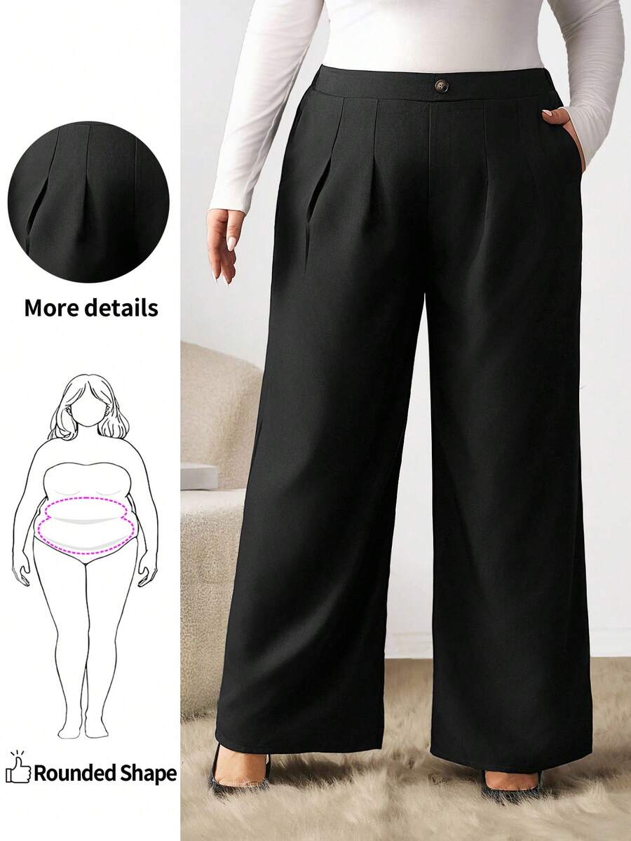 Enliva Nữ Plus Size Xám-Cam Xuân/Hè Hàng Mới Về Thời Trang, Đơn Giản & Đơn Giản Quần Ống Rộng Để Giảm Béo vẻ ngoài - màu đen - Xem 1