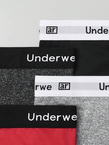 Manfinity Underwear&Sleepwear Basics 4pcs Men's Comfortable Soft Breathable Letter Waistband Briefs - Multicolor - View 3