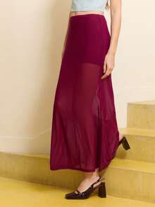 lacRébo Chân váy Maxi Burgundy trong suốt - Phần thân trên ôm sát với viền trong suốt bồng bềnh - Màu tím - Xem 1