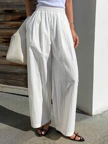 DAZY Women's Loose Fit Ankle Length Pants, Elastic Waist, Casual & Formal, Spring/Autumn - White - View 4