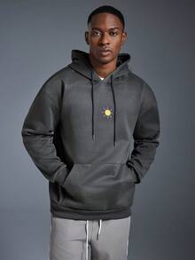 Driftmere Men's Outdoor Adventure Element Print Drawstring Hoodie Sweatshirt, Back To School, Autumn/Winter - Dark Grey - View 3
