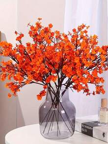 1支/3支/6支仿真满天星花束，婚礼装饰，仿真植物，房间装饰，秋季装饰，仿真花，花园秋季装饰，餐桌摆件，家居花瓶装饰，餐厅，卧室，浴室装饰，情人节，新年装饰，户外花园插花，拍摄道具，窗台插花，情人节礼物，生日毕业礼物 - 亮橙色 - 查看 2