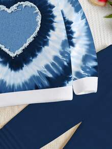 2pcs Tween Girls Casual Fashionable Tie Dye Blue Heart Print Sweatshirt And Leggings Set, Comfortable Fit, Suitable For Autumn/Winter Sweat Sets Tweens Comfy Girls Blue Sets Sumwon