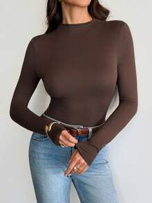 SHEIN Tall 3pcs/Set Solid Color & Leopard Print Tight Fit Basic Layering T-Shirts, Casual Autumn/Winter - Multicolor - View 6