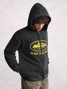 Open Phase Áo Hoodie Nam Kiểu Cổ Điển, Vai Rủ, Khóa Kéo Phía Trước, Họa Tiết Đồ Họa, Phong Cách Mùa Thu, Xuân Hè, INS, Thích Hợp Để Mặc Hàng Ngày, Quà Tặng Cho Bạn Trai/Chồng, Phong Cách Retro Mỹ, Unisex, Dáng Rộng Thoải Mái, Phù Hợp Cho Trang Phục Mùa Hè – Thích Hợp Cho Mặc Hàng Ngày và Kỳ Nghỉ Hè. - màu đen - Xem 5