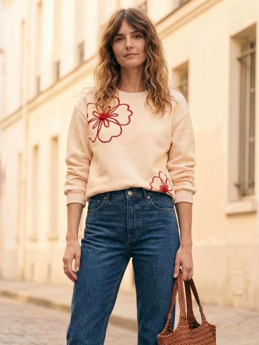 Écloséra Casual Everyday Women's Sweatshirt, New Autumn And Winter Style, Round Neck Women's Sweatshirt, Loose And Slimming Women's Sweatshirt, Heat Transfer Printed Women's Sweatshirt, Christmas Pullover Sweatshirt, New Year's Women's Sweatshirt - Multicolor - View 1