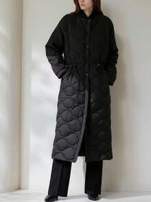 CLARA VERO Solid Color Front Button Warm Winter Long Sleeve Long Coat - Black - View 3