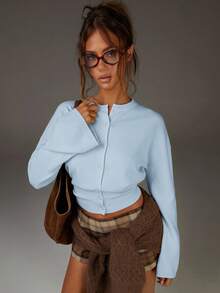 Athîral 女士休闲纯色前开襟纽扣开衫，秋冬款