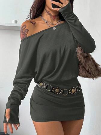 Coolane 女士纯色露肩时尚派对迷你连衣裙