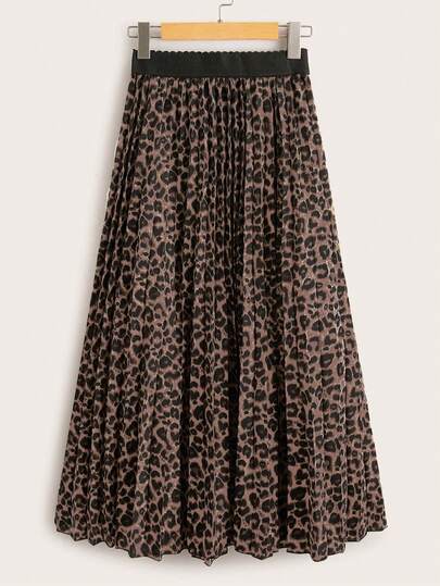 Franclia Leopard Print Pleated A-Line Casual Versatile Mini Skirt
