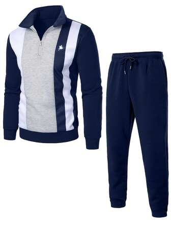 Manfinity Mode Men's Hip Hop Style Outfit, Sports Suit Essential For Outings, Fashionable Casual Long Sleeve Hoodie And Sweatpants Set