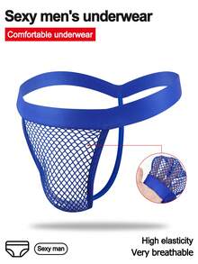 1件 时尚性感蓝色镂空网眼透气男士三角裤 - 藍色 - 查看 1