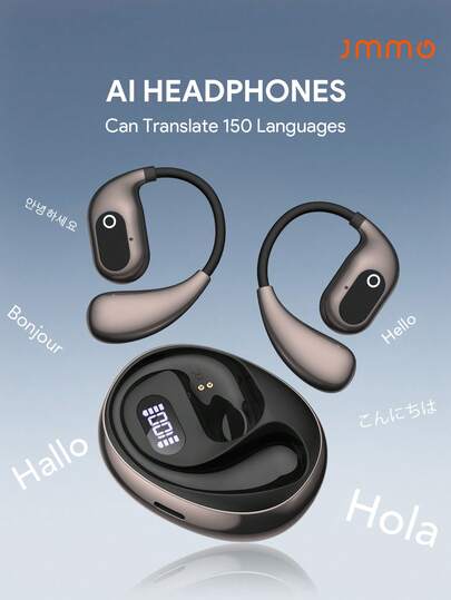 JMMO [AI Translation] AI Real-Time Translation Wireless Earbuds, Open-Ear Headphones, 150 Language Translation, Barrier-Free Communication, Type-C Charging Port Compatible With All Smartphones, Suitable For Meetings, Sports, Business, Gaming, Learning, Travel