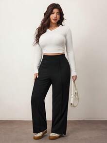 Enliva Curve Plus High Waist Black Straight Leg Pants, New Year - Black - View 7