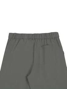 Calvornis Solid Color Casual Pants With Pockets And Belt Loops, Versatile For Daily Wear - Grey - View 5