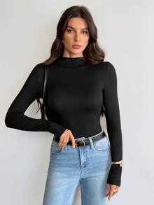 SHEIN Tall 3pcs/Set Solid Color & Leopard Print Tight Fit Basic Layering T-Shirts, Casual Autumn/Winter - Multicolor - View 2