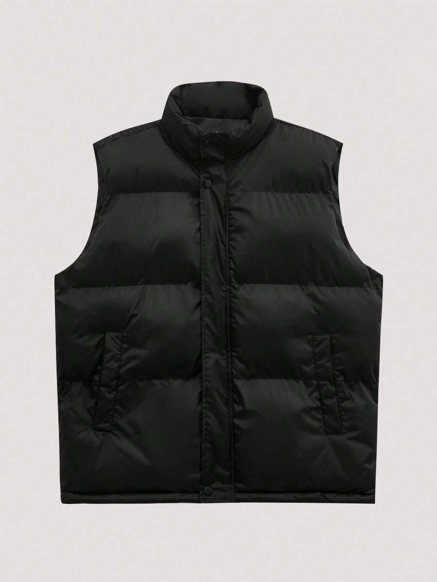 Open Phase 男士纯色休闲绗缝背心外套，适合秋冬季INS穿搭、日常搭配、送给男友/老公的礼物、复古美式风格、男女皆宜、宽松版型夏季服装——适合日常穿着和夏季度假穿着。 - 黑色 - 查看 1