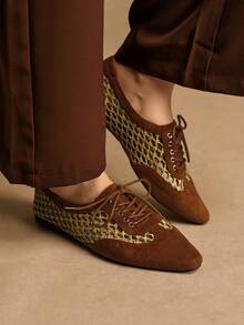 Rosivie Giày bệt buộc dây thoáng khí thoải mái cho nữ - màu nâu - Xem 4