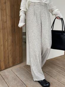 DAZY Women's Elegant Pleated Waist Belt Loose Straight Leg Pants, Spring/Autumn - Apricot - View 5