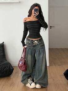 Coolane Áo hở vai phối ren thêu chữ thập, lễ hội âm nhạc Goth mùa xuân dành cho nữ, X Mystic Heart - màu đen - Xem 2