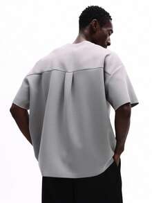 SUMWON Oversized Boxy Crew Neck Short Sleeve T-Shirt Casual Streetwear Urban Style Relaxed Fit Summer Spring Plain - Grey - View 2