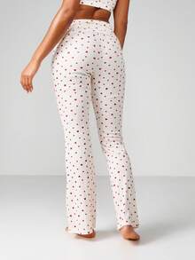 MISSGUIDED Heart Print Pointelle Fold Over Waist Lounge Pants Cute Sleepwear Pajama Bottoms Comfortable Relaxed Fit Loungewear Valentine Hearts Pattern - Pink - View 2