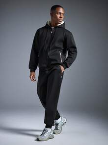 Driftmere 2 件冬季休闲加绒加厚防风保暖男士服装秋季衣服 - 黑色 - 查看 3