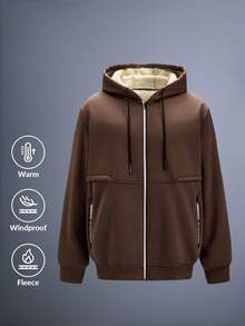 Driftmere 1 Stück Herren Thermojacke mit Kapuze, lässiger Sherpa-Thermofutter Reißverschluss-Sweatshirt - Kaffeebraun - Übersicht 1