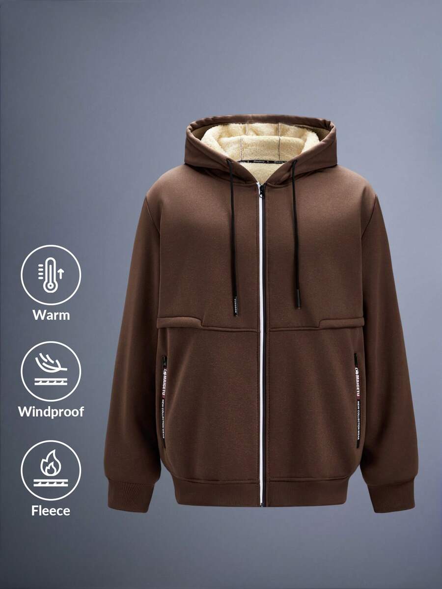 Driftmere 1 Stück Herren Thermojacke mit Kapuze, lässiger Sherpa-Thermofutter Reißverschluss-Sweatshirt - Kaffeebraun - Übersicht 1
