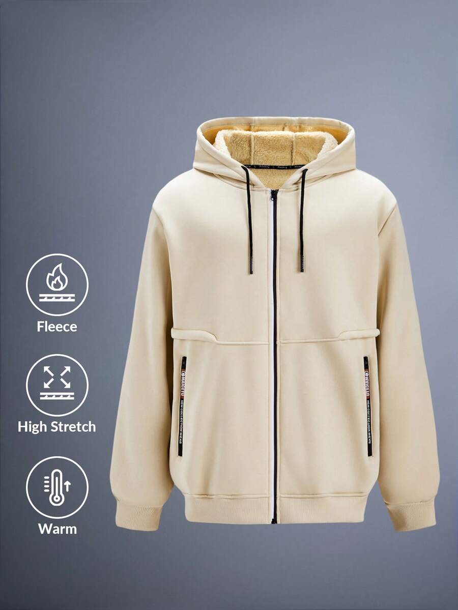 Driftmere Chaqueta con capucha casual de invierno para hombre, de unicolor, con forro térmico acolchado, diseño versátil y minimalista, para otoño - Albaricoque - Ver 1