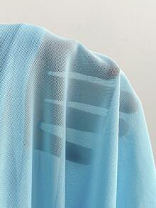 Soleia Váy ngắn hở lưng dáng chữ A, viền không đều, chất liệu lưới đan màu xanh lãng mạn, phù hợp cho ngày lễ tình nhân, phong cách vườn, thanh tao, phóng khoáng, boho, kỳ nghỉ, mùa thu - Màu xanh nhạt - Xem 7