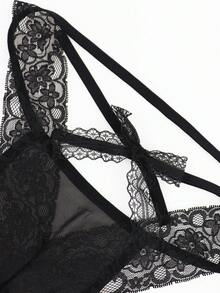 DrisQ Đồ lót nam cạp giữa ren đen cá tính quyến rũ lưới rỗng màu đen viền hoa đen gợi cảm - màu đen - Xem 6