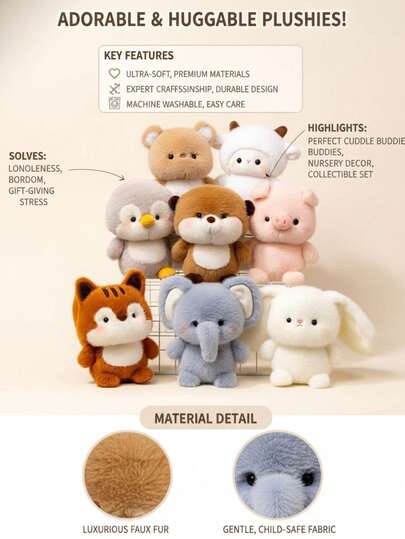 POKOJA LAND 1pc, Cute Panda, Kitten, Duck, Fox And Raccoon Plush Toys, Suitable For Events And Party Decorations, Lovely Toys, Home Decorations, And Cute Stuffed Animal Gifts Ideal For Independence Day, Birthdays, Mother's Day, And Weddings. Spring To Summmner